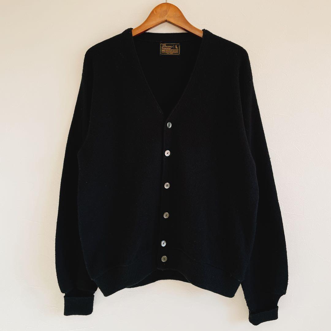 70s jc penney アクリルニットカーディガン ブラック 短丈 古着屋