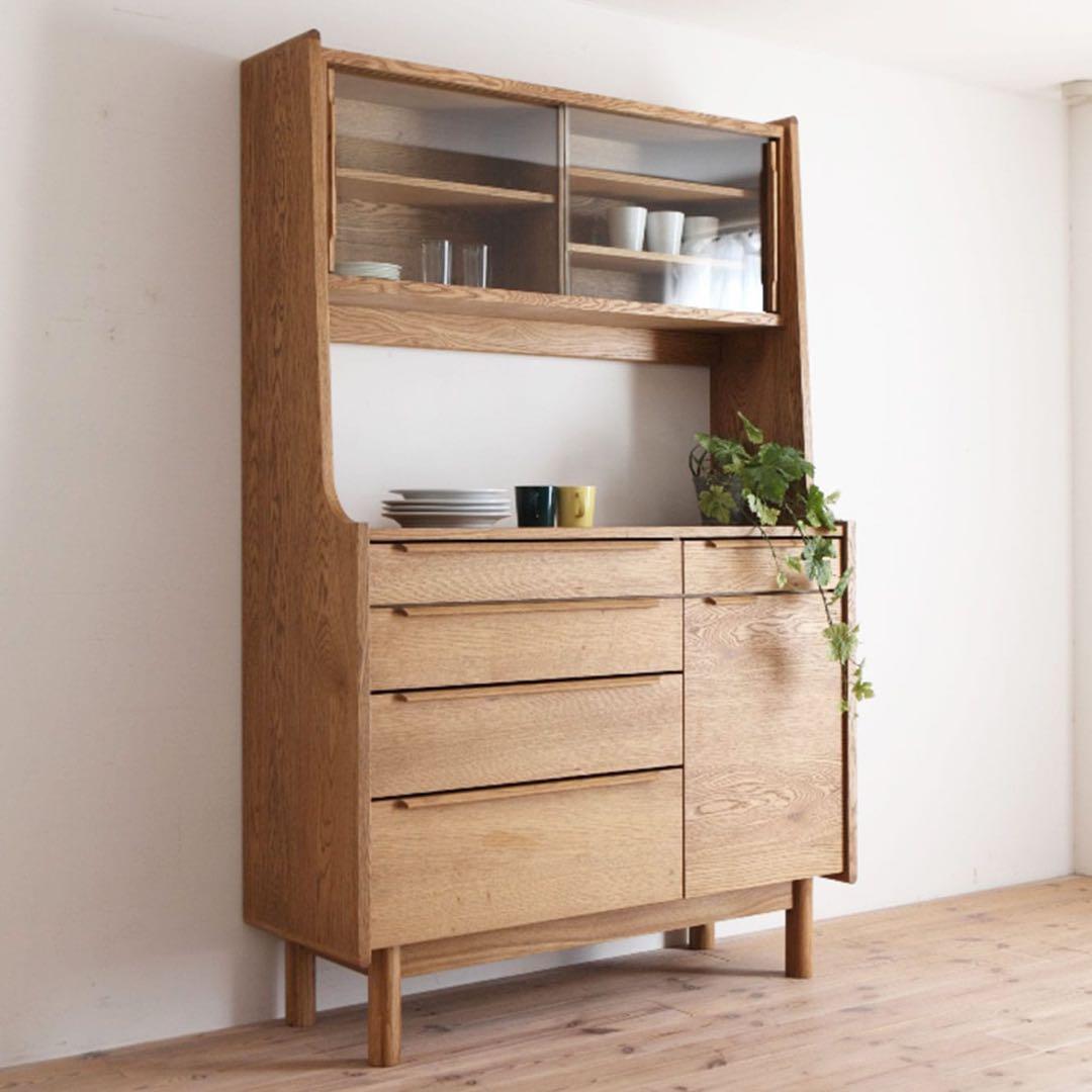 ダイニングボード/ホワイトオーク/スライドレール/無垢材/食器棚