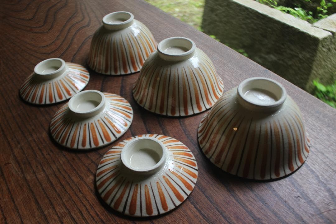 1点極小保管傷有！民芸の味わいある麦藁手の美しいお碗3点（検瀬戸焼木賊文白洲正子