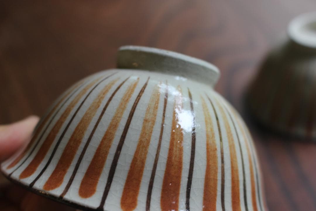 1点極小保管傷有！民芸の味わいある麦藁手の美しいお碗3点（検瀬戸焼木賊文白洲正子