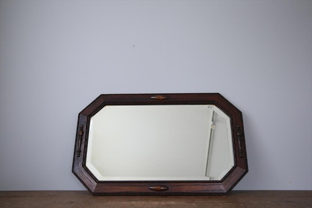 英国アンティーク木製カッティングミラー/壁掛け鏡オクタゴン八角形(88-215)
