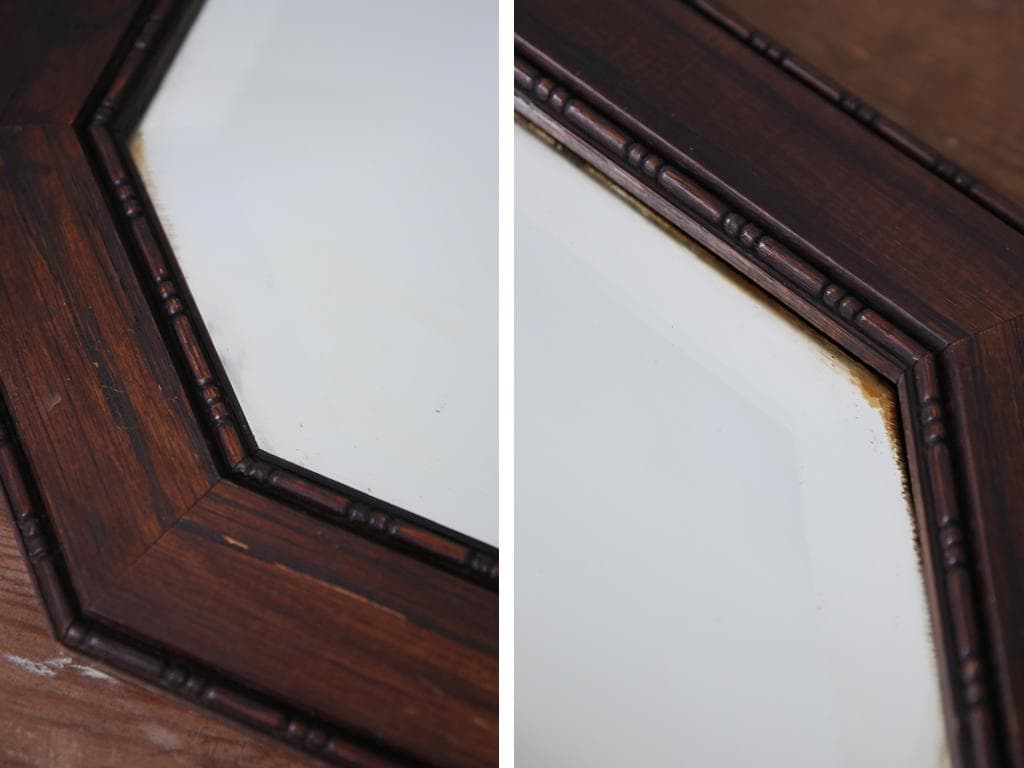 英国アンティーク木製カッティングミラー/壁掛け鏡オクタゴン八角形(88-215)