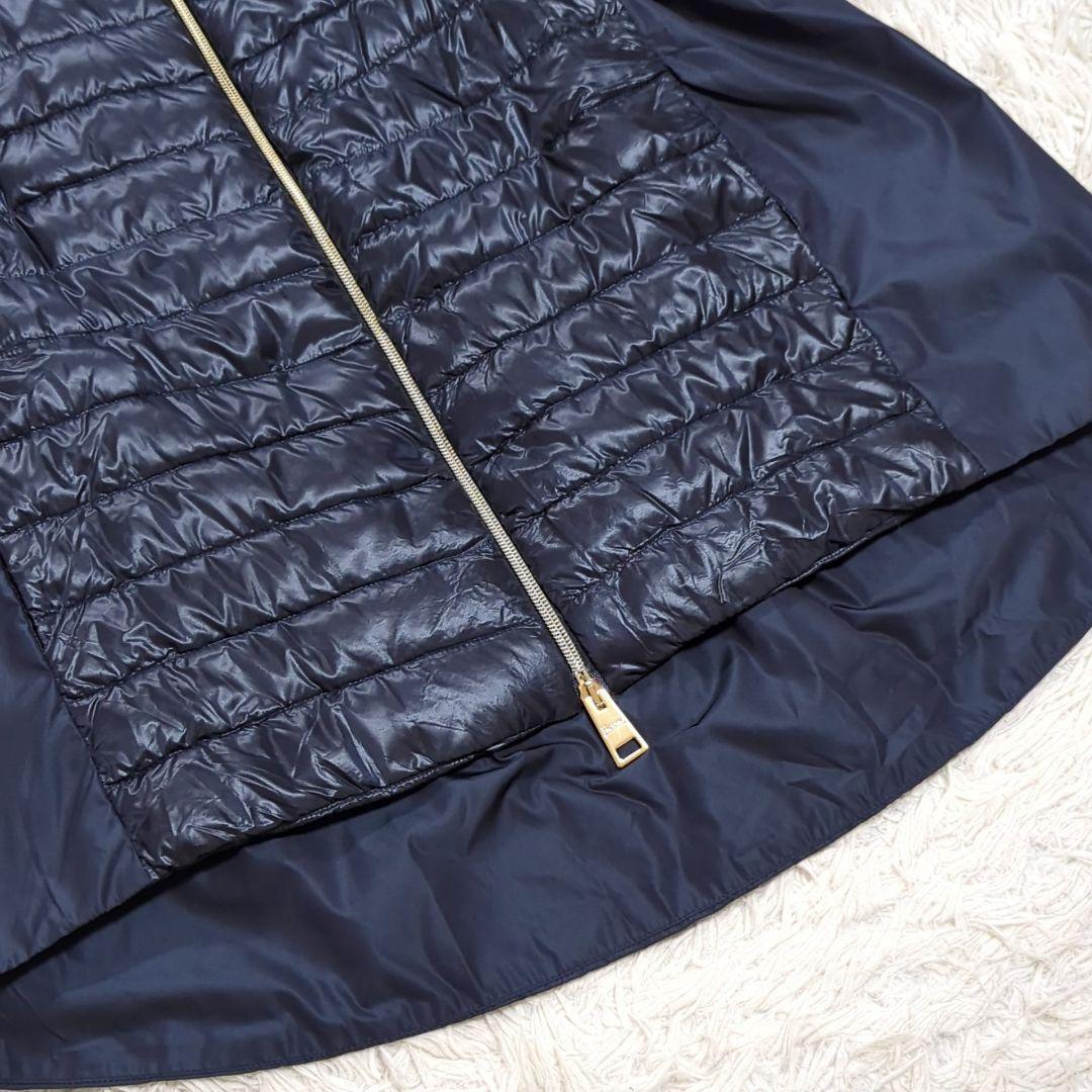 極美品 HERNO 46 大きいサイズ 半袖 ダウンベスト 異素材切替 紺