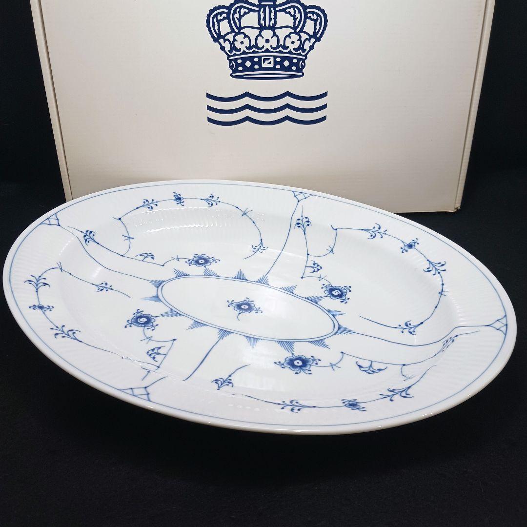 Y3332-12 ロイヤルコペンハーゲン ブルーフルーテッド オーバルディッシュ