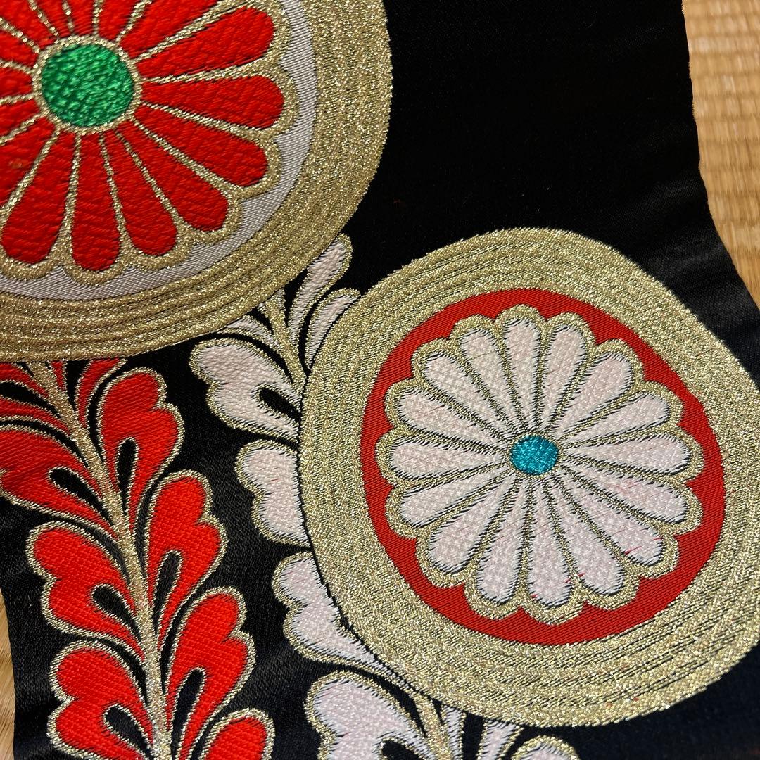 七五三　結び帯　帯　両面柄　赤　7歳　七歳　豪華両面柄入り　丸紋　藤