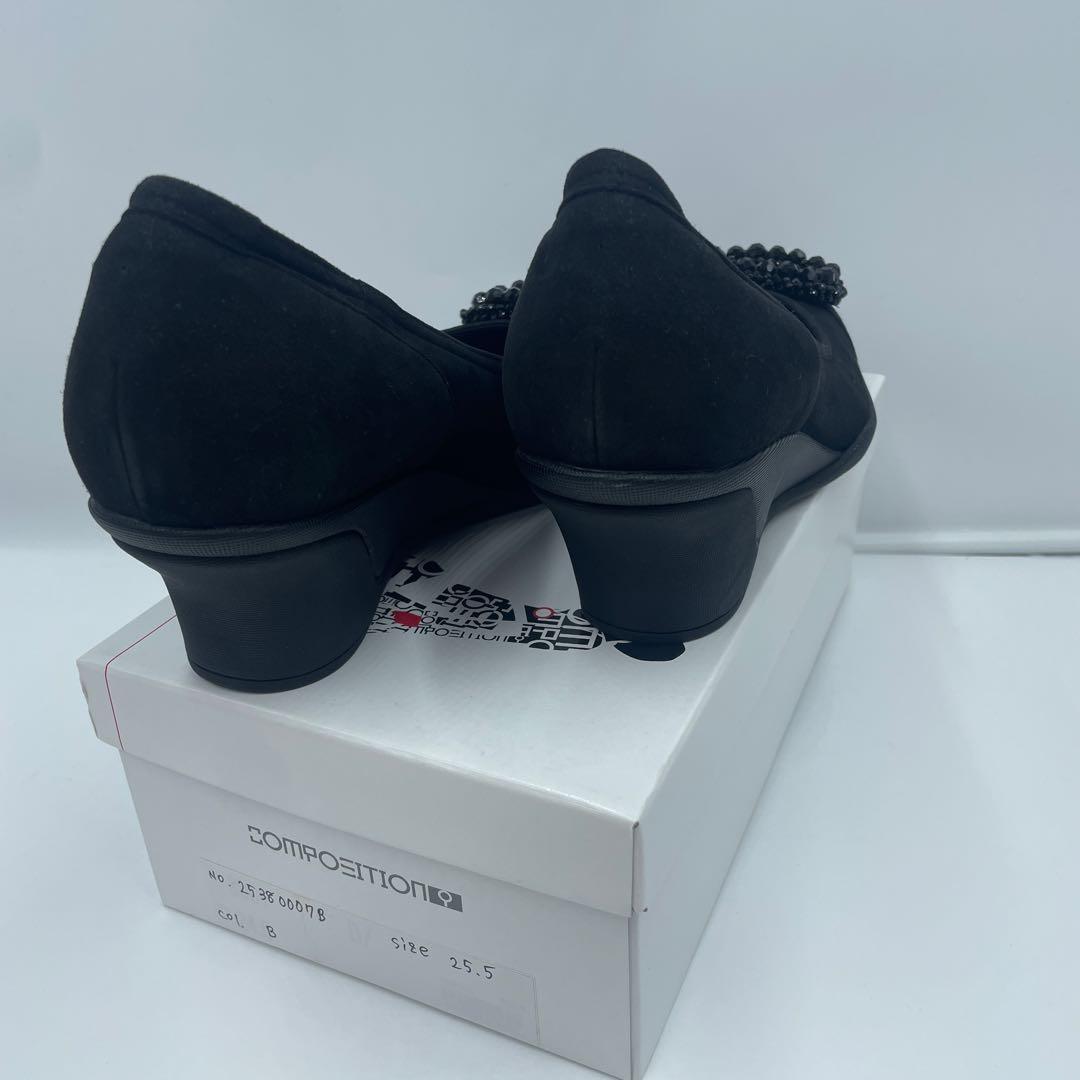 『未使用』コンポジション9 パンプス　ブラックスエード 四角バックル25.5cm