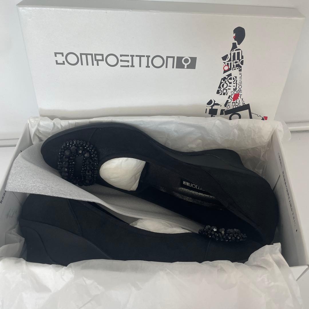 『未使用』コンポジション9 パンプス　ブラックスエード 四角バックル25.5cm