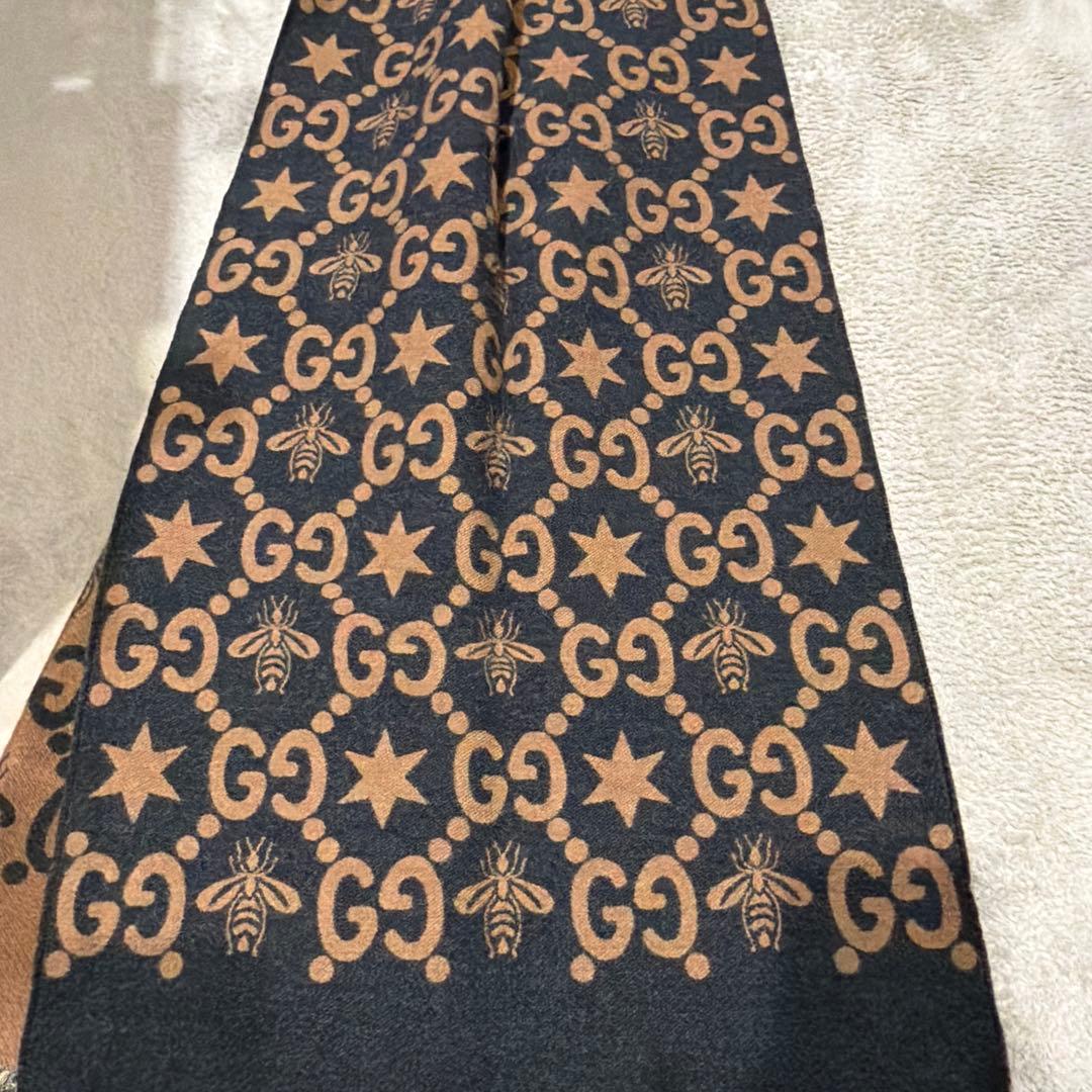 【美品】GUCCI BEE STAR GG 総柄 ウールマフラー
