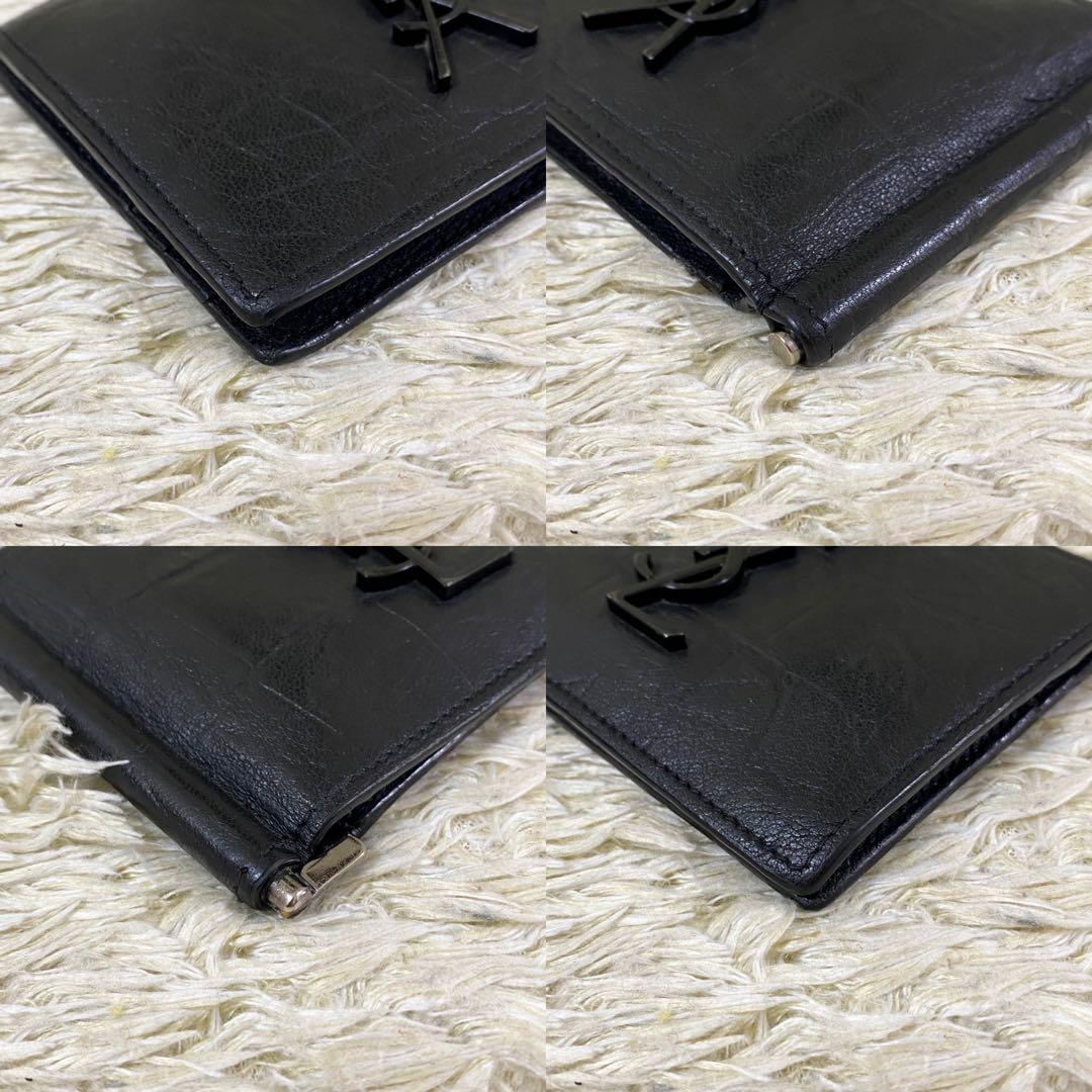 【美品】サンローラン マネークリップ クロコ ブラック黒 YSL カサンドラ