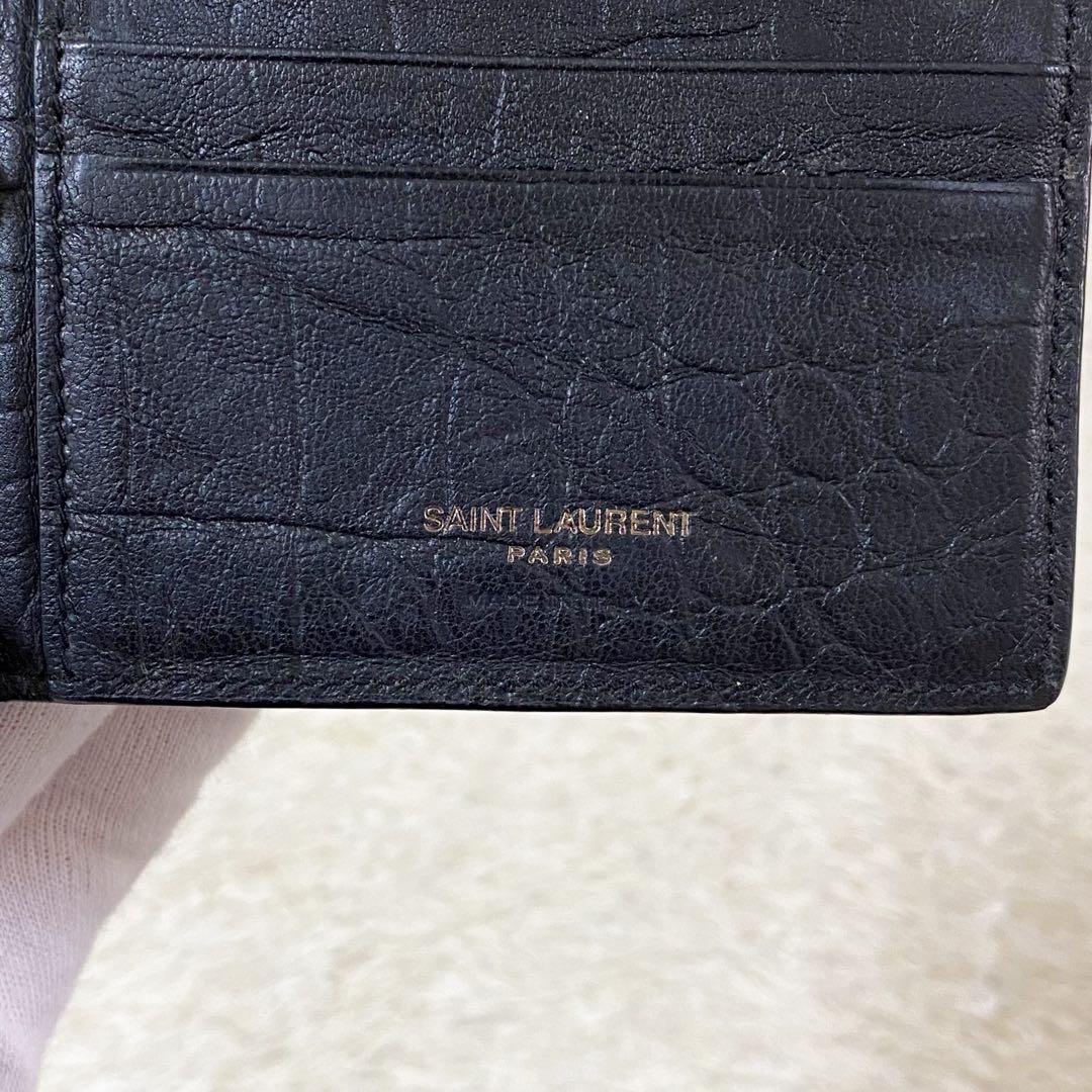 【美品】サンローラン マネークリップ クロコ ブラック黒 YSL カサンドラ
