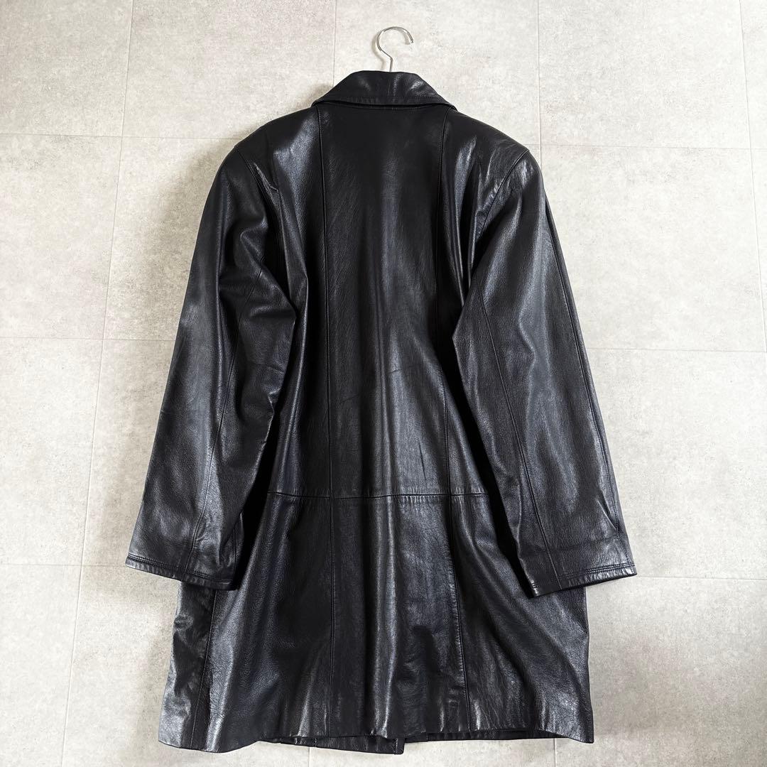 美品✨️ピエールバルマン ラムレザー ダブルコート F ブラック 羊革 金ボタン