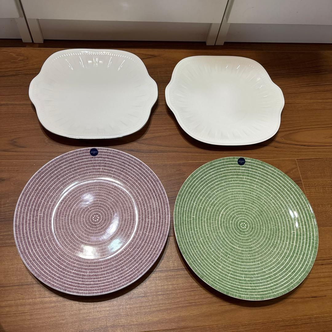 アラビア　& ウェッジウッド 陶器皿セット（白・紫・緑）