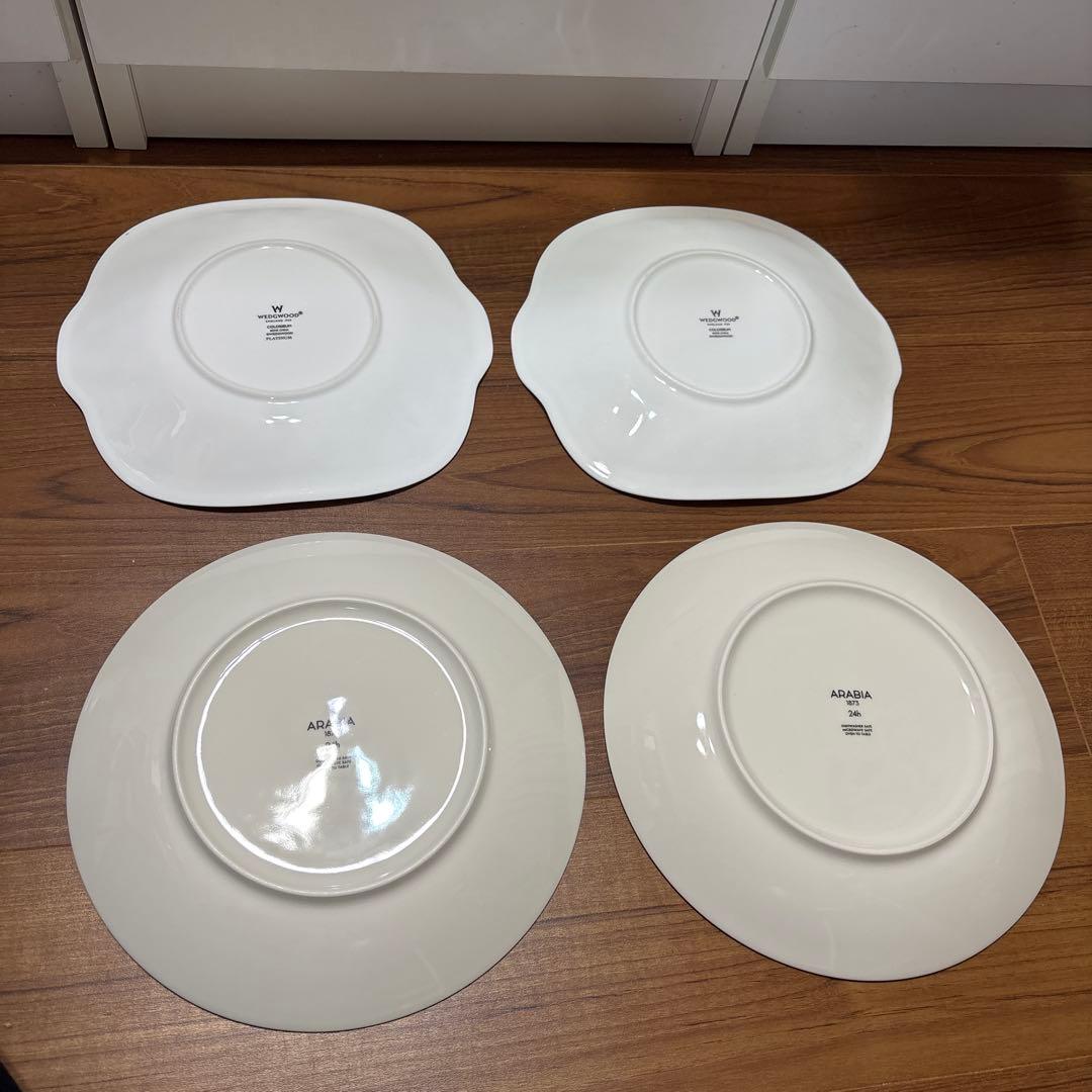 アラビア　& ウェッジウッド 陶器皿セット（白・紫・緑）
