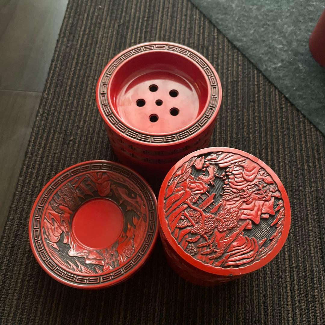 堆朱　漆器　仙台堆朱　茶びつセット