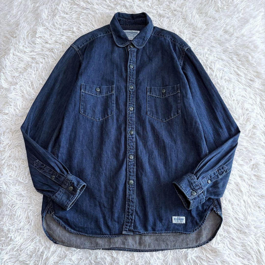 ネイバーフッド デニムシャツ ワークシャツ 丸襟 濃紺 XL