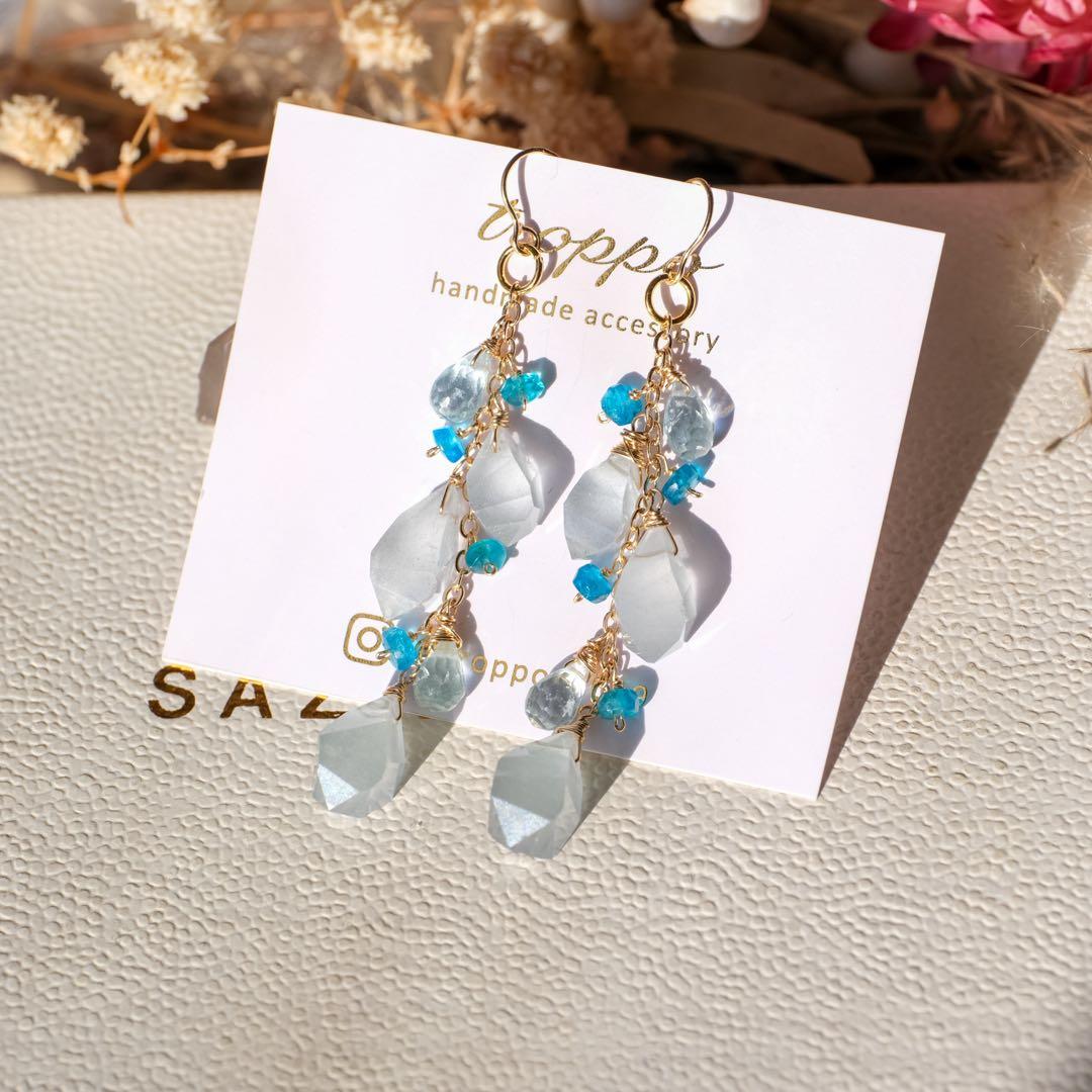 14kgfシルバーアクアマリンツイストピアス/イヤリング