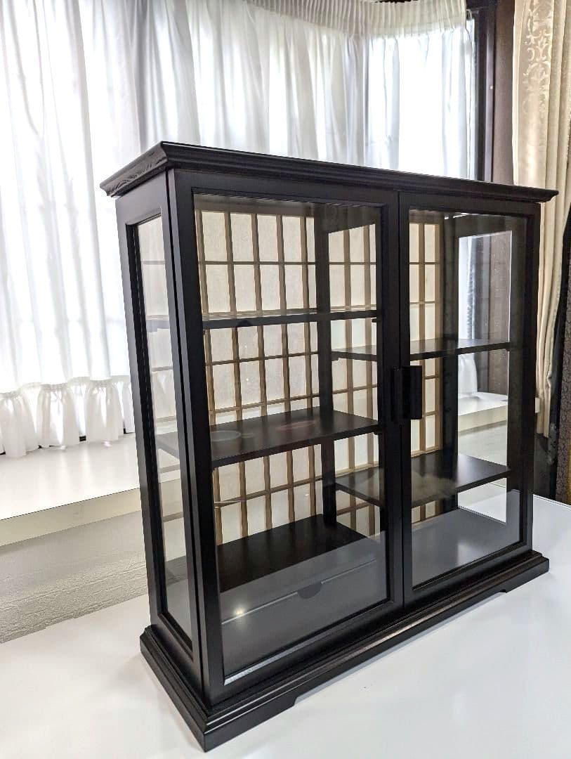 【新品】ガラス扉付きコレクションケース　可動棚付き　煎茶茶碗　飾り棚 　組立式