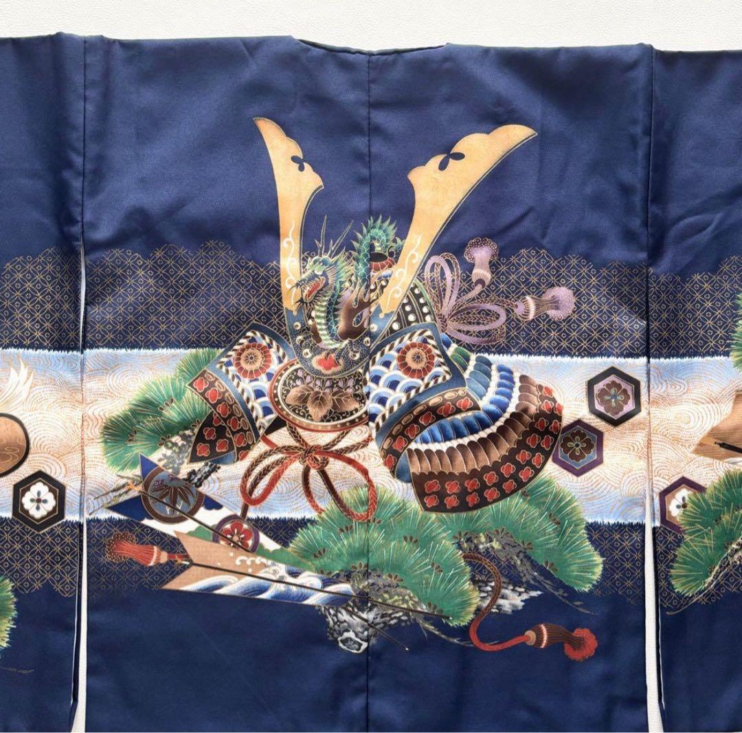 七五三　5歳　男の子　着物　羽織　袴　フルセット　兜　紺色　百日祝い