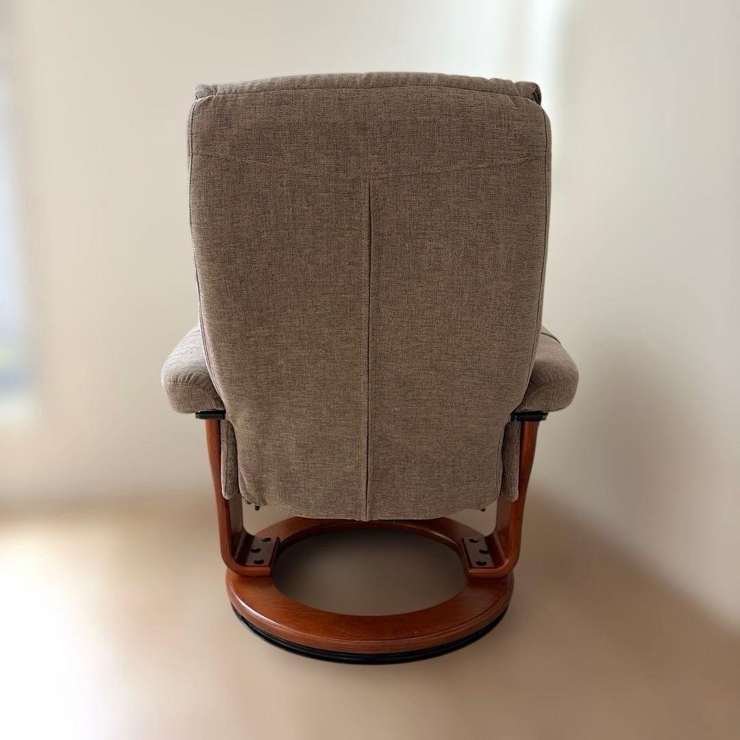 リクライニング一人ソファー フットレスト付ブラウン茶色オットマンパーソナルチェア