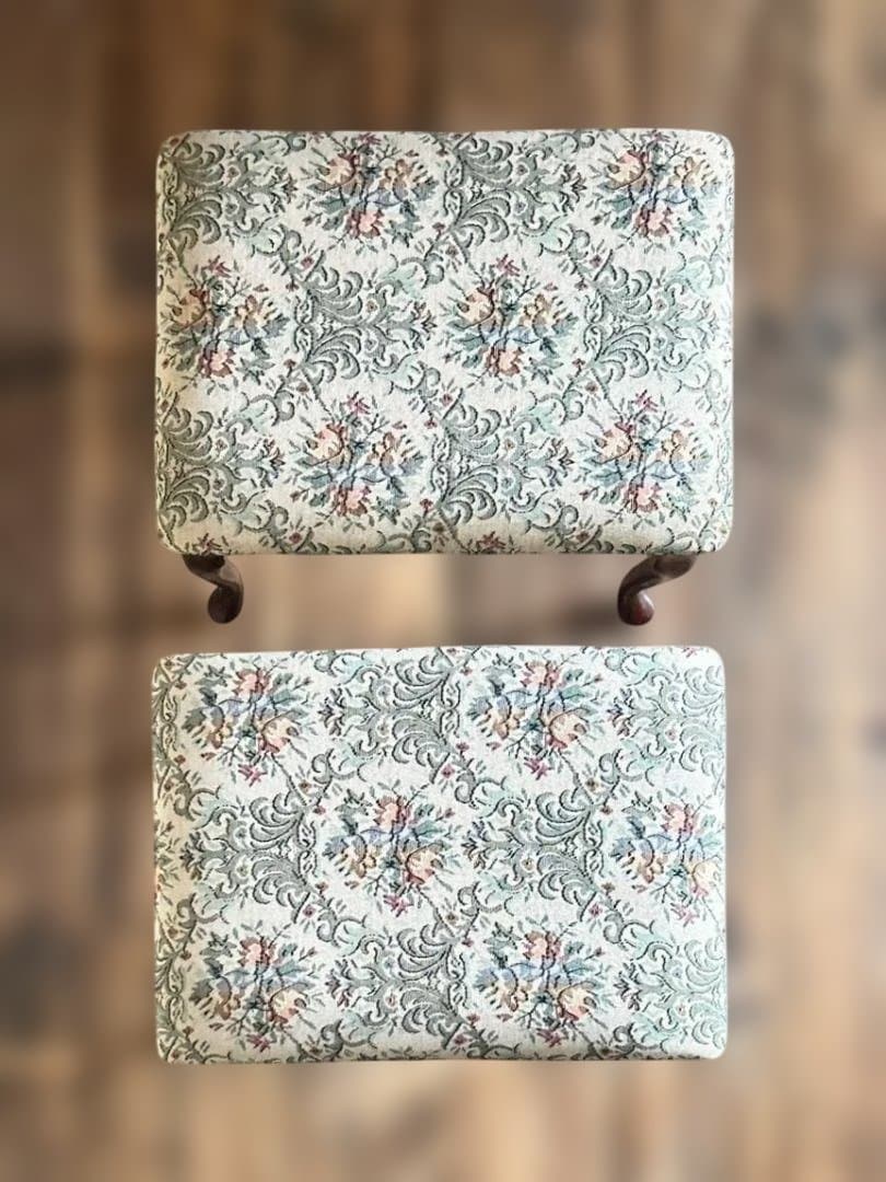 猫脚スツール 無垢材 ゴブラン調（１脚／2セット可）1970–90s 日本製