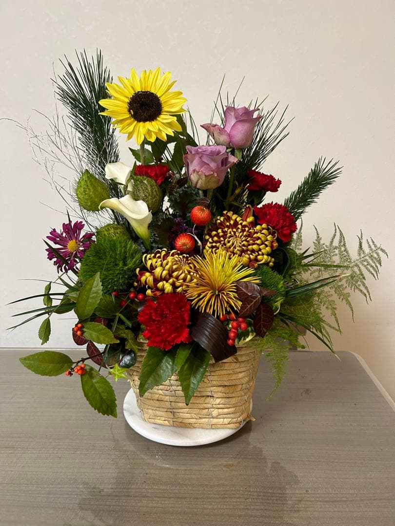 オーダー商品 バスケットアレンジメント 花束 お正月 インテリア