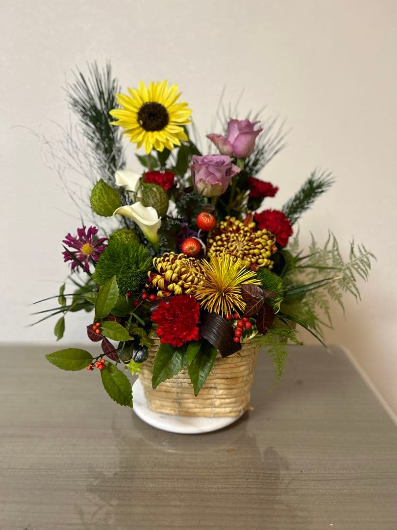 オーダー商品 バスケットアレンジメント 花束 お正月 インテリア