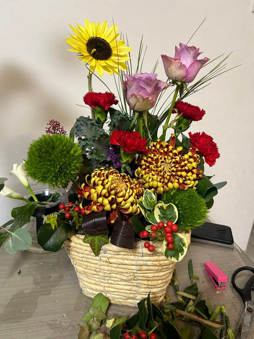 オーダー商品 バスケットアレンジメント 花束 お正月 インテリア