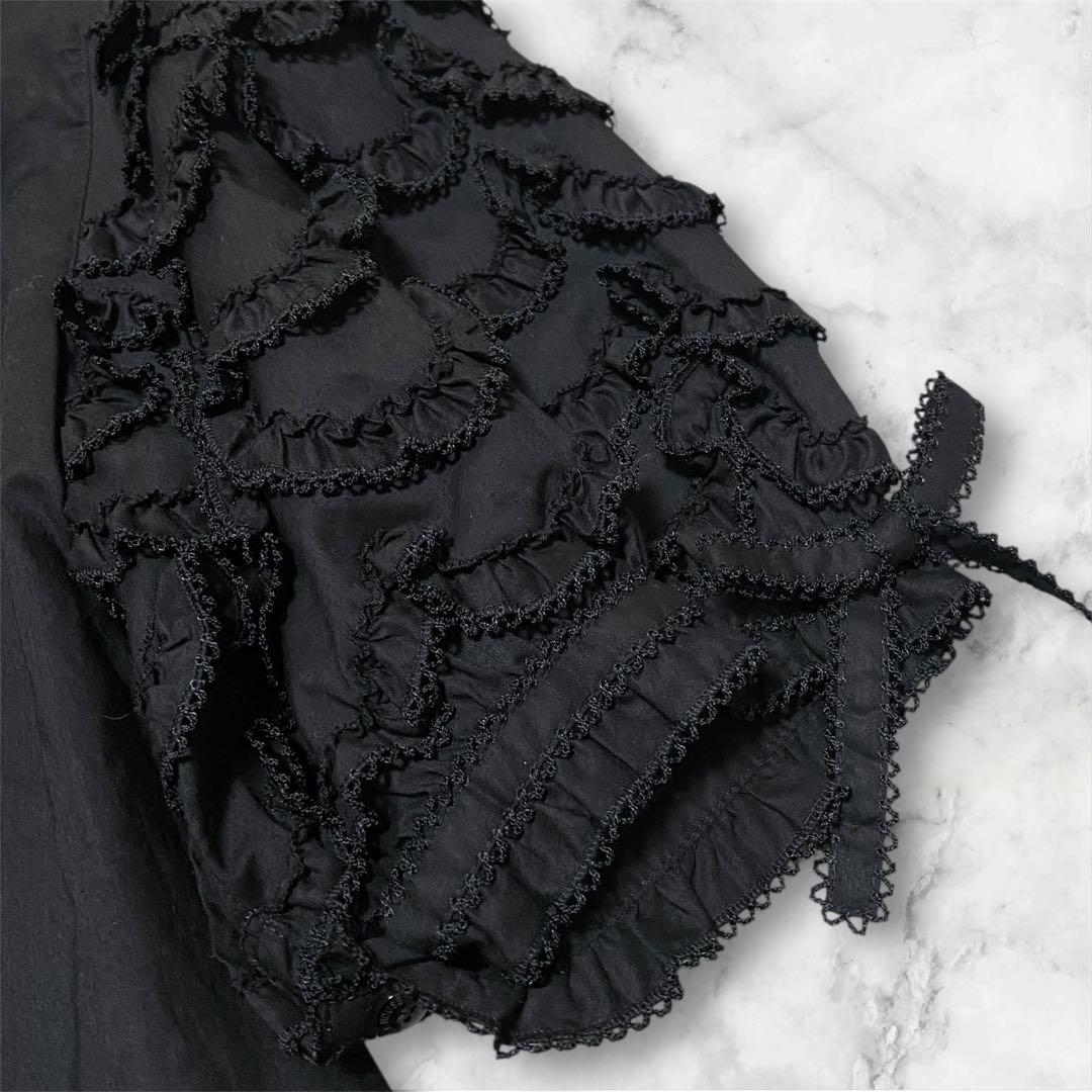 人気】PINK HOUSE ピンクハウス フリル リボン 半袖ブラウス ブラック