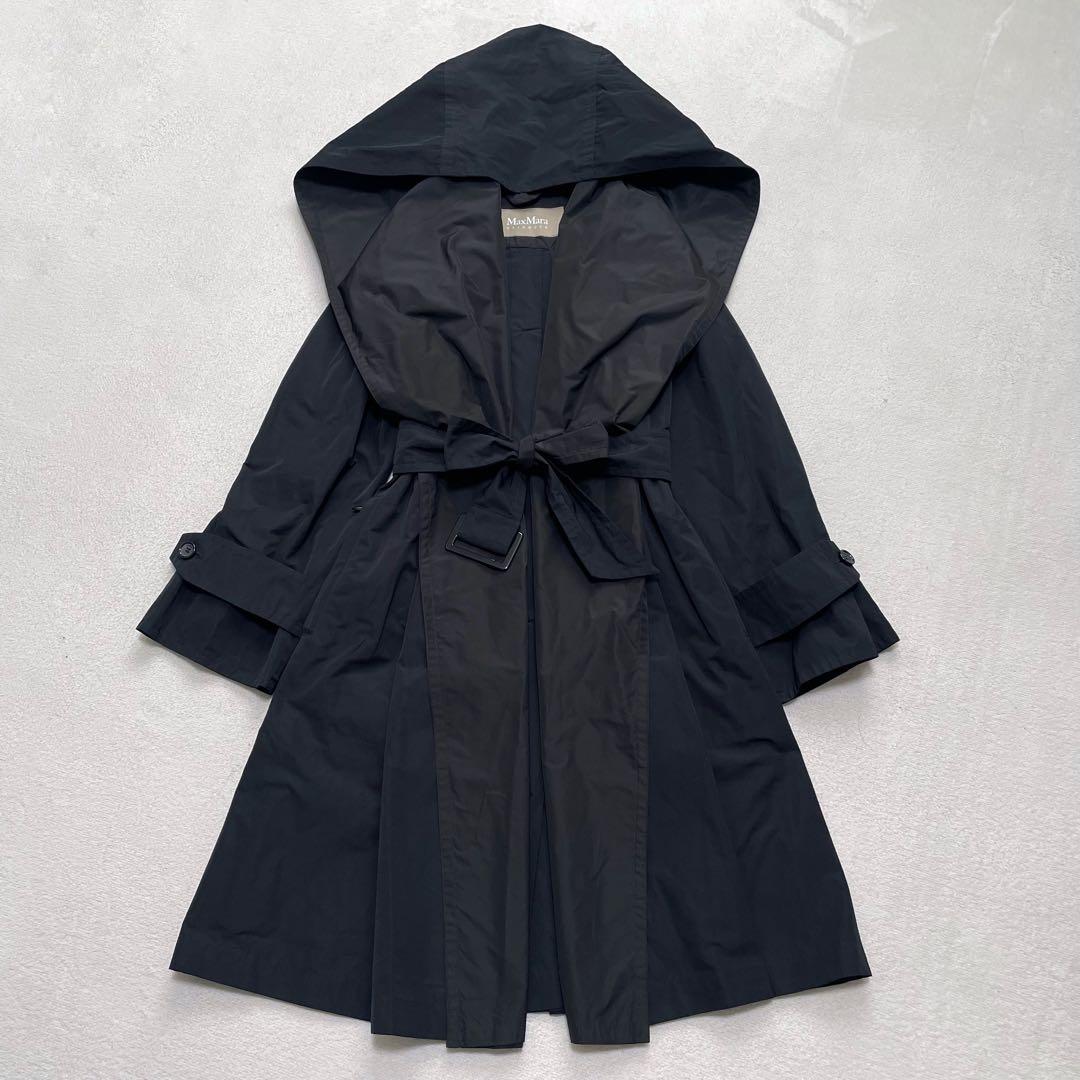 マックスマーラ フーデッドコート ベルテッド 36 レインウェア ビッグカラー
