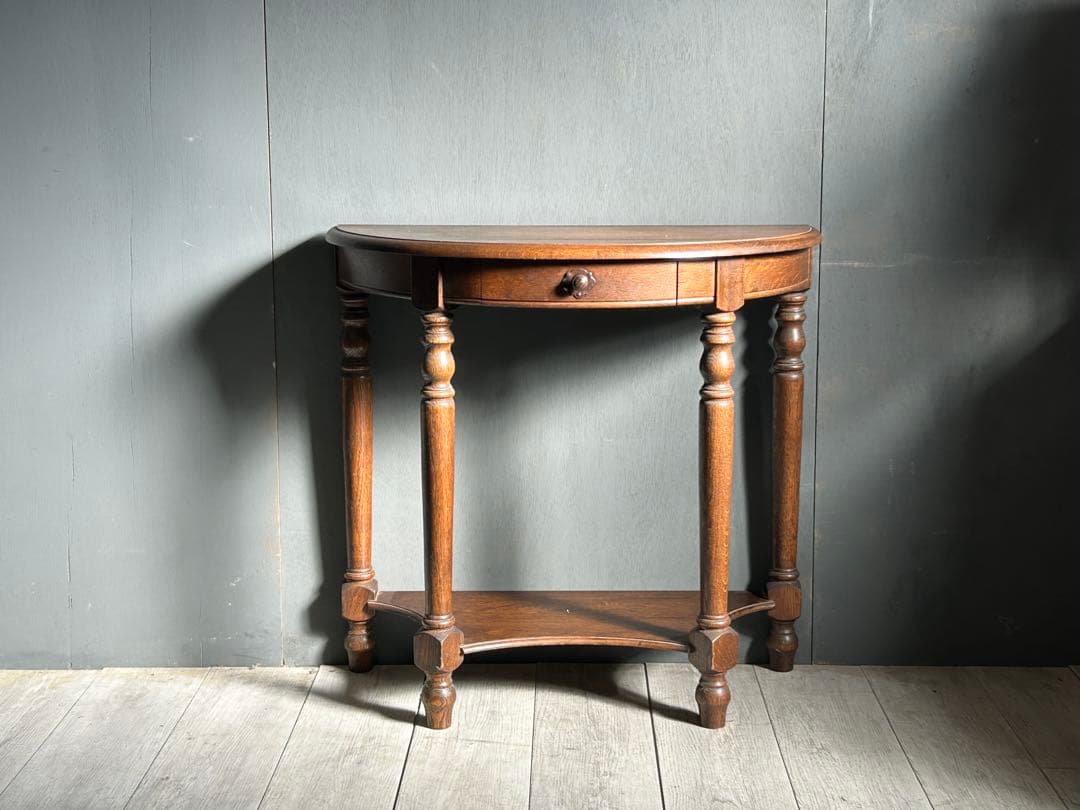 希少　イギリス　アンティーク　オーク材　シンプル　ハーフムーン　ろくろ　IG