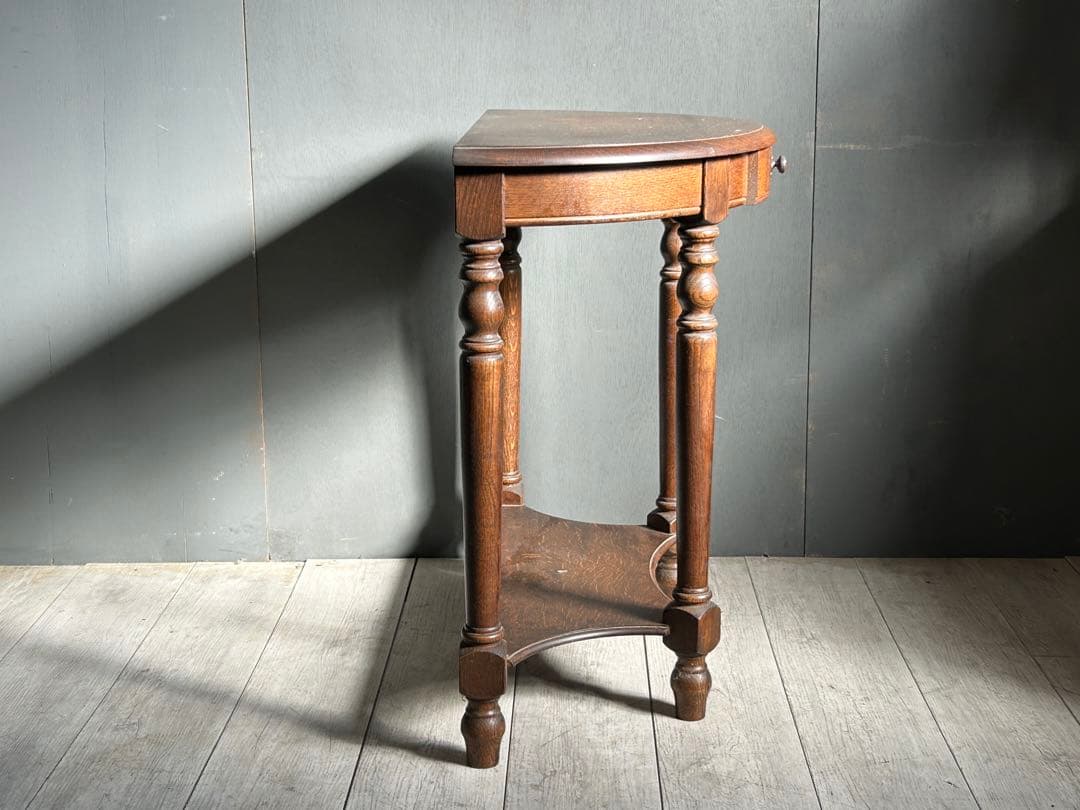 希少　イギリス　アンティーク　オーク材　シンプル　ハーフムーン　ろくろ　IG