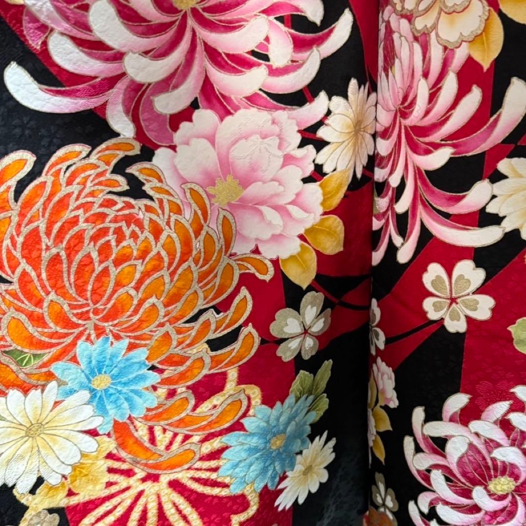 美品　レトロ　山本寛斎　落款　乱菊　パール加工　逸品　フルセット　振袖　振り袖