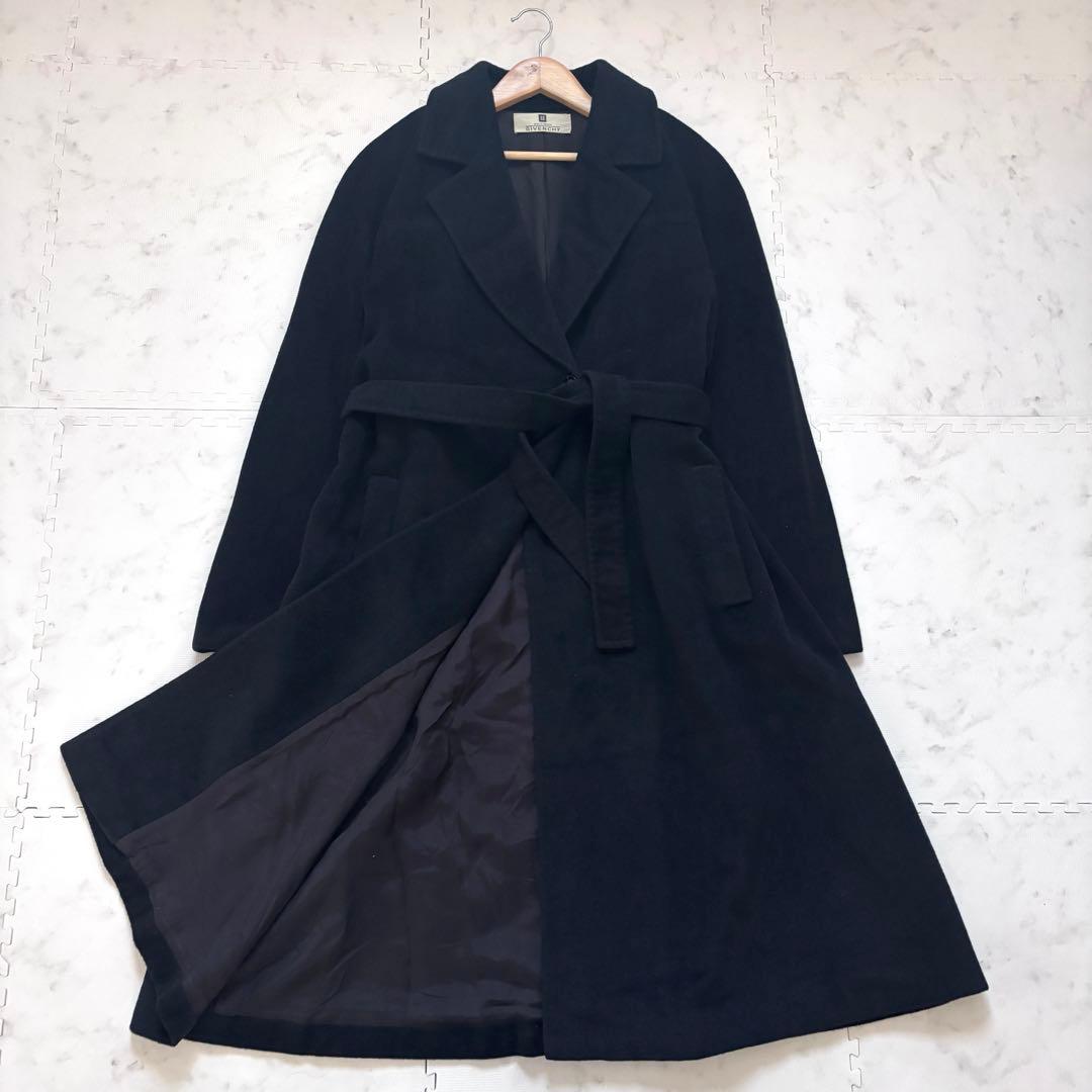 GIVENCHY 高級素材混紡 ベルテッド ロングコート ブラック 40 L相当