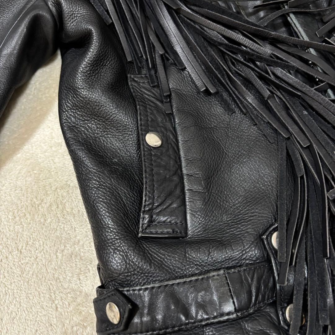 FIRST 本革 フリンジ ライダースジャケット ブラック