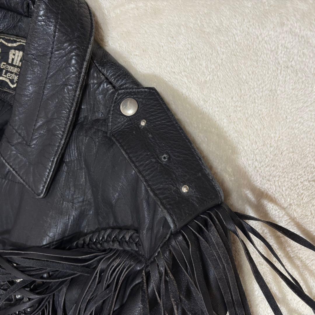 FIRST 本革 フリンジ ライダースジャケット ブラック