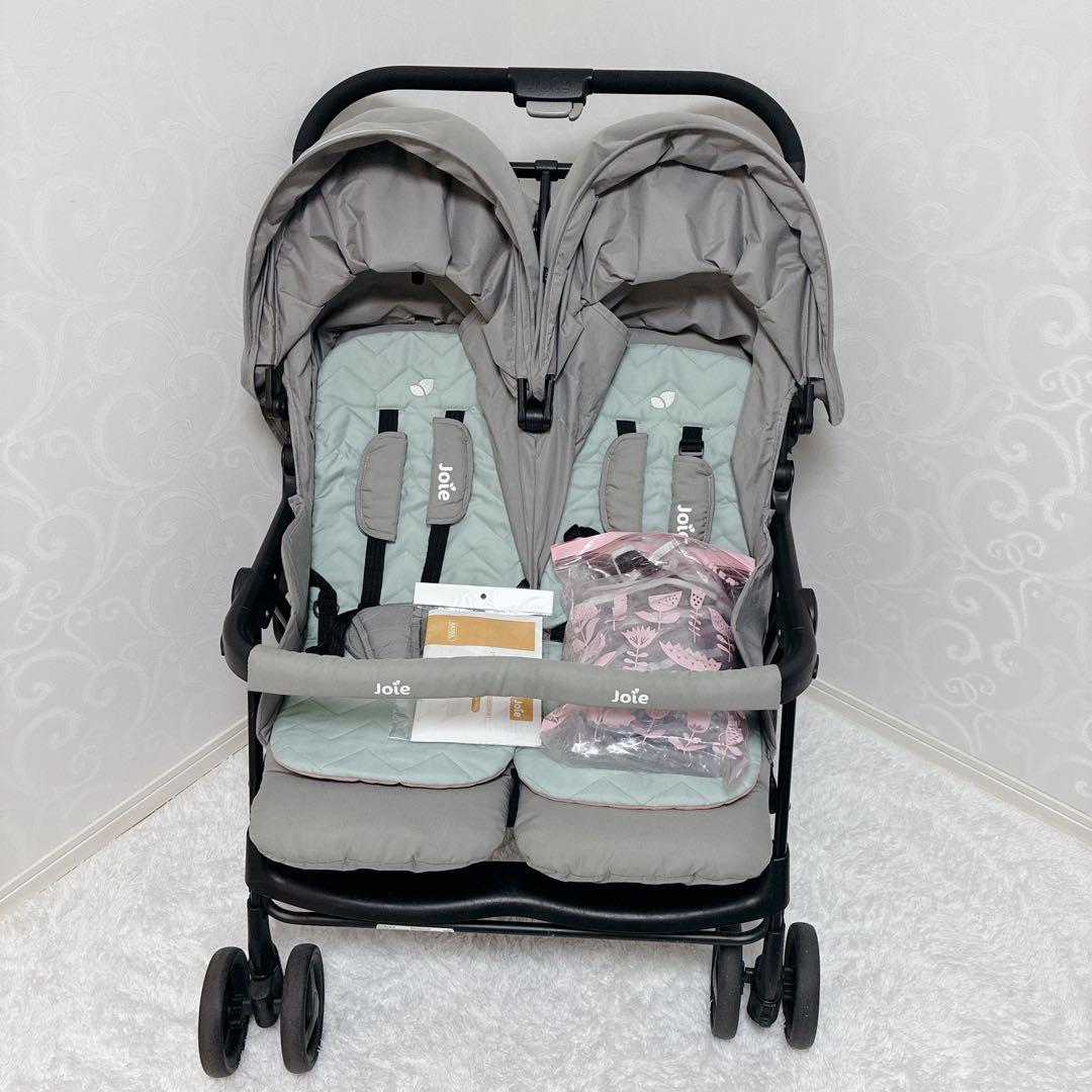【美品】Joie ジョイー エアツイン 二人乗りベビーカー　レインカバー付き