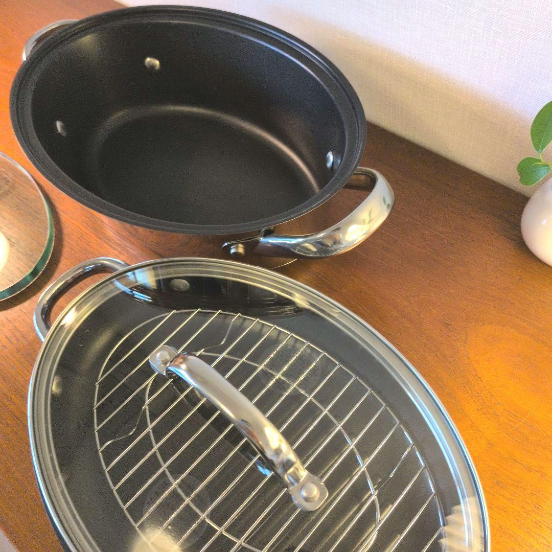 美品　 MEYER オールインワン オーバルパン グリルプレス＆中網付き！