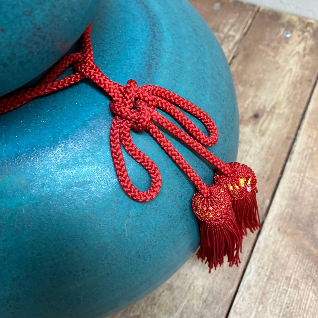 C-壁 昭和レトロ 信楽焼 瓢箪 花瓶 トルコブルー 手づくり 縁起物 飾り壺