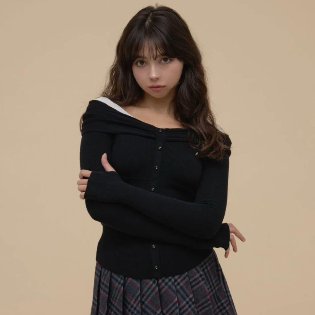 andmary Shannon tulle knit tops black 黒