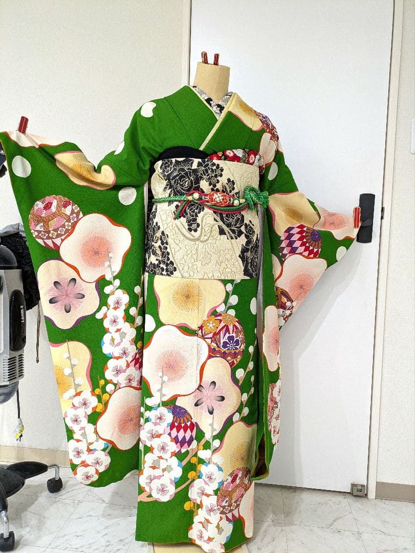 あ*ぺ様 緑色 振袖 着物 振り袖フルセット全て揃います