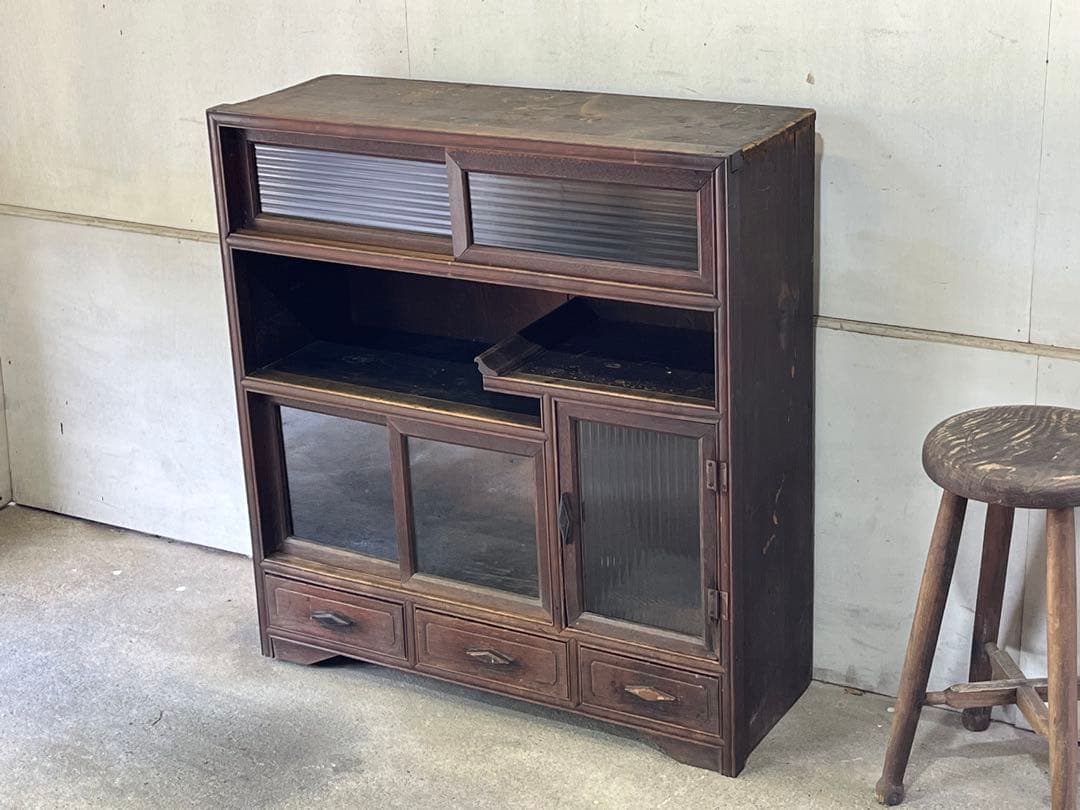 N*u様 アンティーク小ぶりな木製 水屋箪笥キャビネット 茶棚