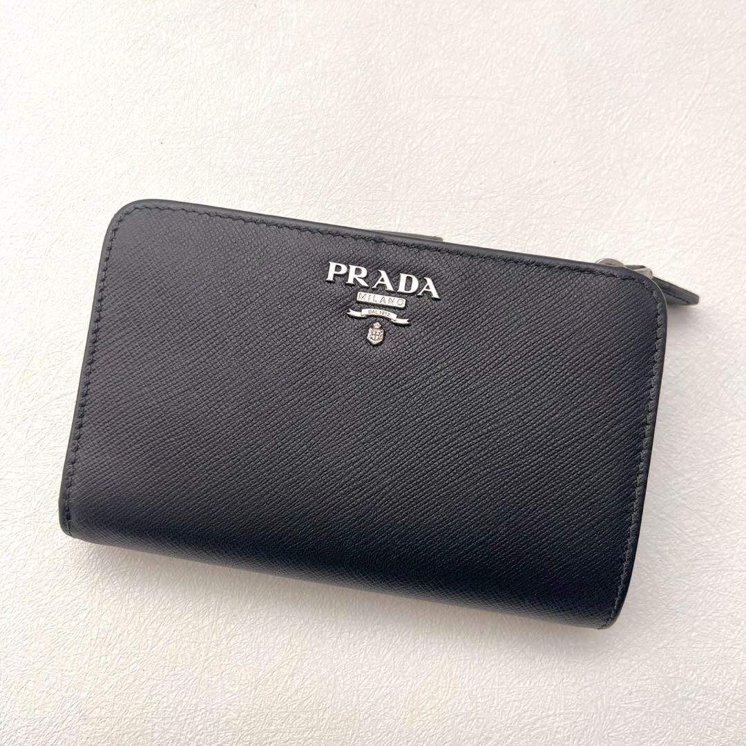 PRADA プラダ サフィアーノ バイカラー 二つ折り財布 ブラック0206-④