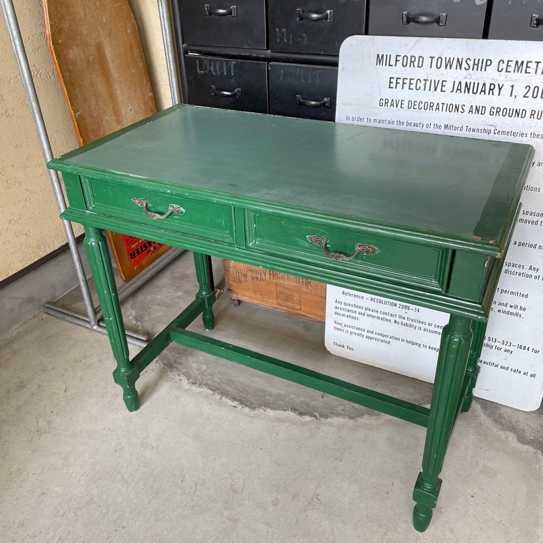 【訳あり】ヴィンテージ デスク 机 レトロ 蚤の市 アンティーク 店舗什器 緑