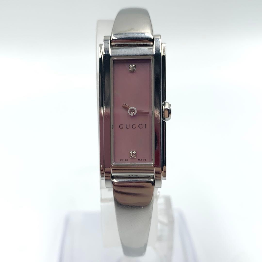 【新品電池 稼動】GUCCI レディース時計 ピンクシェル文字盤 ダイヤ ロゴ.