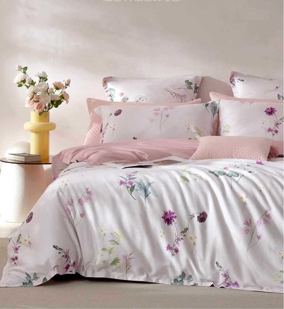オーダー寝具 エジプト超長綿 600TC ピンク 小花柄 ベッドシーツセット