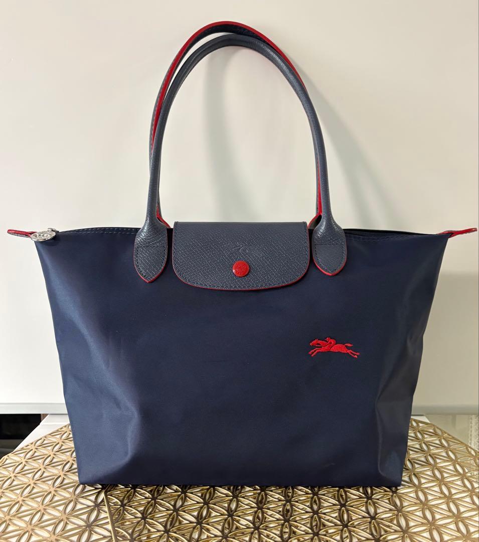 LONGCHAMPロンシャン ル・プリアージュネイビー×レッド底板付折りたたみ可