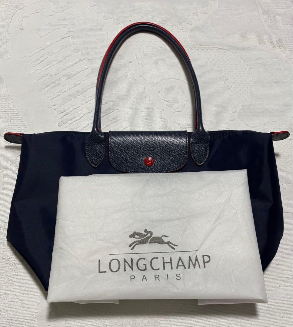 LONGCHAMPロンシャン ル・プリアージュネイビー×レッド底板付折りたたみ可