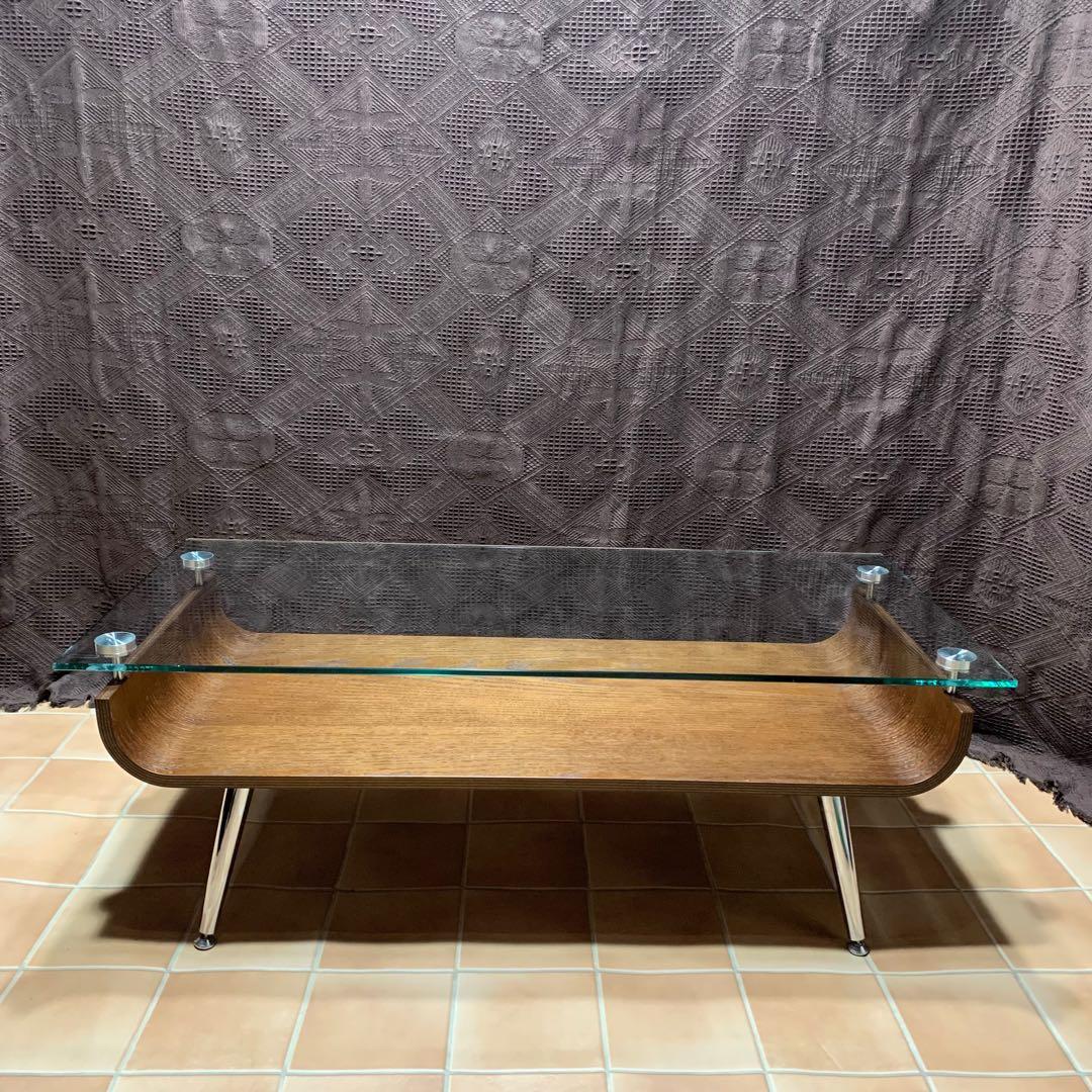 【美品】スペースエイジ ミッドセンチュリー 曲げ木 プライウッド ガラステーブル