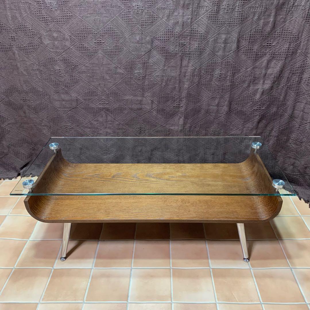 【美品】スペースエイジ ミッドセンチュリー 曲げ木 プライウッド ガラステーブル