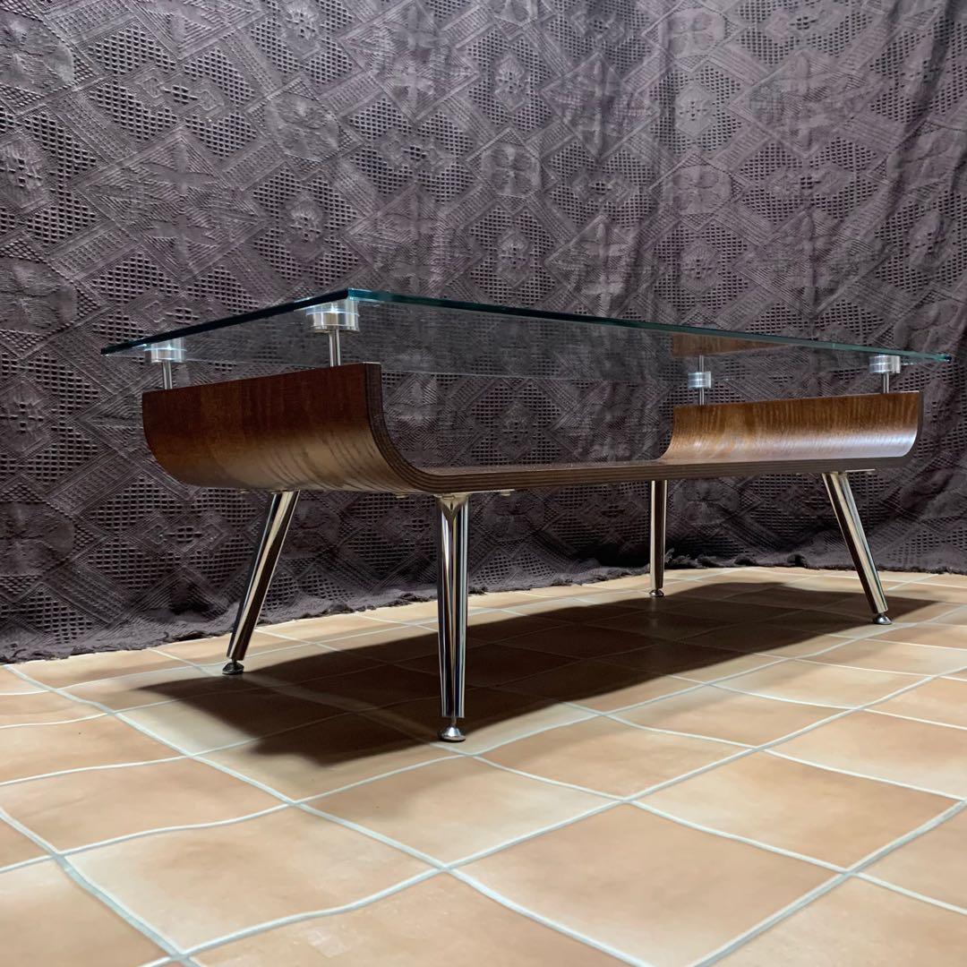 【美品】スペースエイジ ミッドセンチュリー 曲げ木 プライウッド ガラステーブル